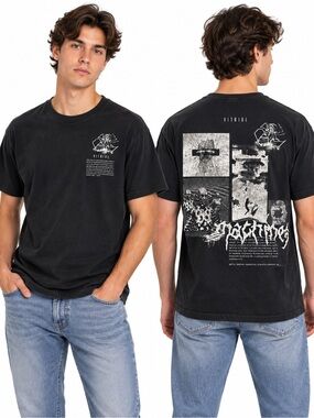 Vitriol Black Oversized Graphic T-Shirt Large Y2K Grunge Cyber Goth Streetwear